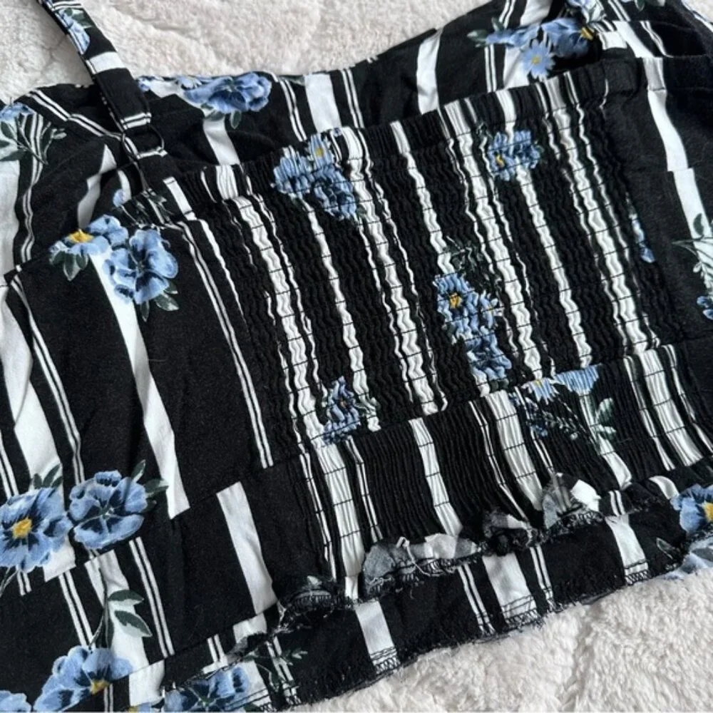 Torrid | Black Floral Stripe Culotte Crop Spaghetti Strap Tank | Size 3X - Picture 5 of 10